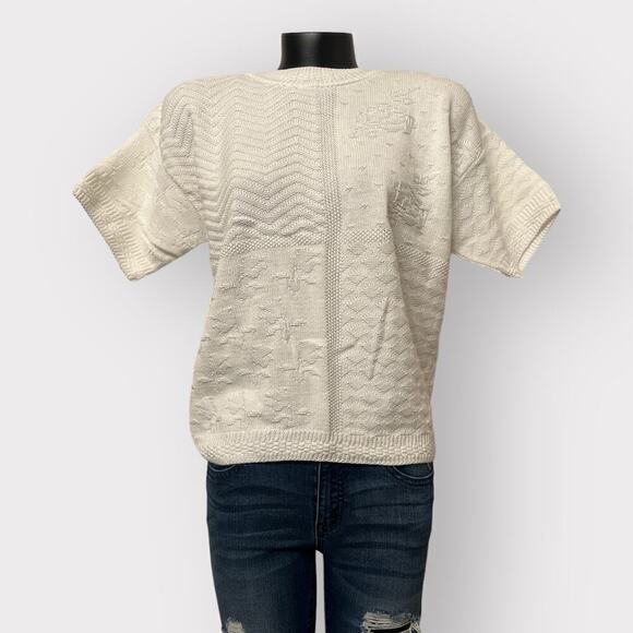 Worthington NEW VINTAGE Womens Knit Tee Sweater sz L Short Sleeve White Retro - Picture 1 of 12
